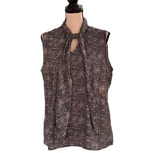 Milano Black white Sleeveless work Blouse Womens Tie Neck V Neck Top Size 12